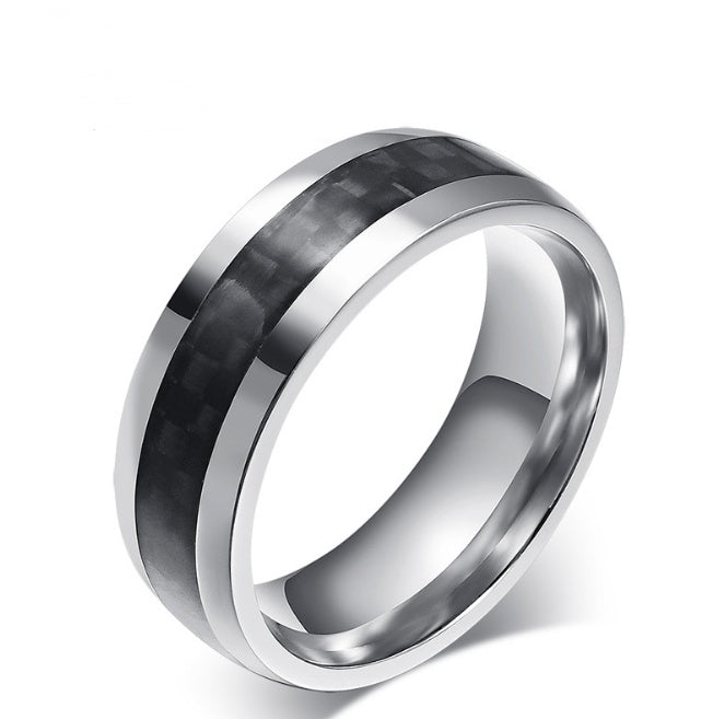 Black Carbon Fiber Men's Wedding Brand Ring Stainless Steel Jewelry 8mm