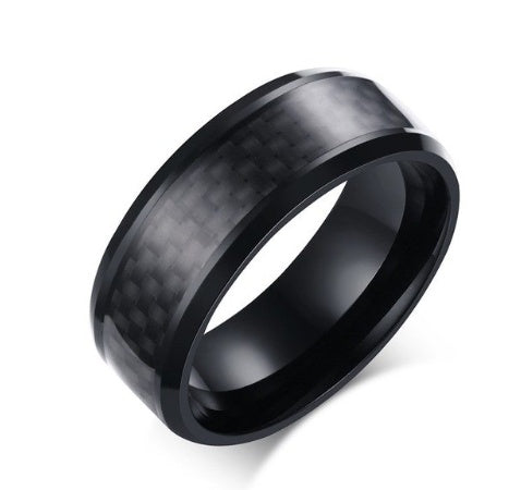 Black Carbon Fiber Men's Wedding Brand Ring Stainless Steel Jewelry 8mm