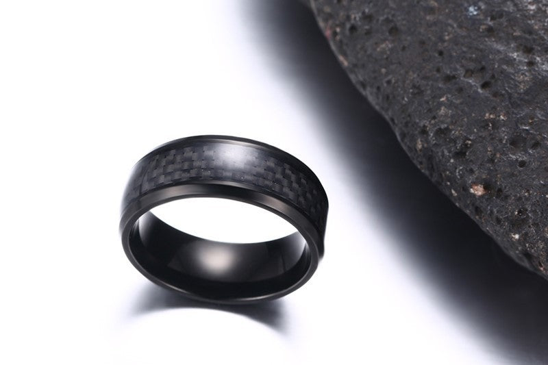 Black Carbon Fiber Men's Wedding Brand Ring Stainless Steel Jewelry 8mm