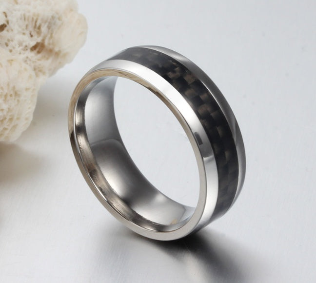 Black Carbon Fiber Men's Wedding Brand Ring Stainless Steel Jewelry 8mm