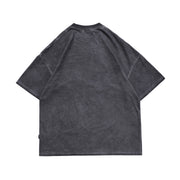 Spring Summer National Tide Men'S Washed Rock Print Loose Short Sleeve T Shirt