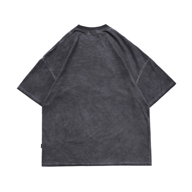 Spring Summer National Tide Men'S Washed Rock Print Loose Short Sleeve T Shirt
