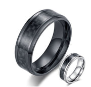 Black Carbon Fiber Men's Wedding Brand Ring Stainless Steel Jewelry 8mm