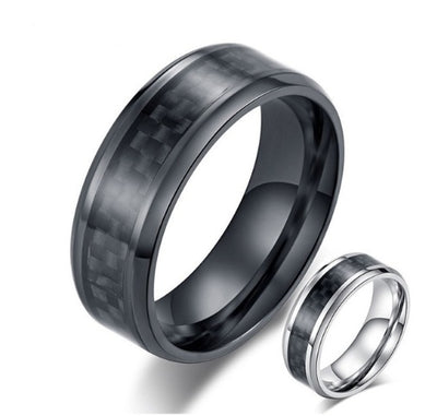 Black Carbon Fiber Men's Wedding Brand Ring Stainless Steel Jewelry 8mm