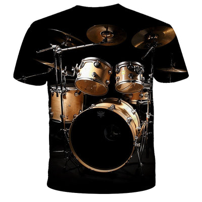 Printed 3D Drum Kit Short Sleeve T-shirt