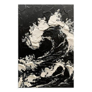 Large Size Contemporary Hand-painted Black White Sea Waves Abstract Picture Textured Oil Paintings On Canvas Bedroom Home Decoration Unframed