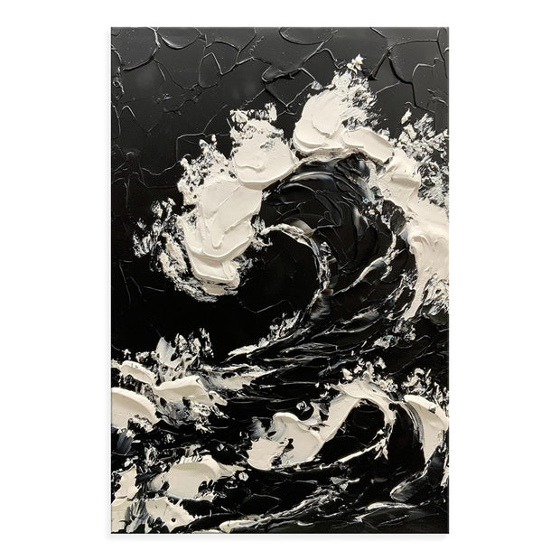 Large Size Contemporary Hand-painted Black White Sea Waves Abstract Picture Textured Oil Paintings On Canvas Bedroom Home Decoration Unframed