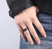 Black Carbon Fiber Men's Wedding Brand Ring Stainless Steel Jewelry 8mm