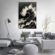 Large Size Contemporary Hand-painted Black White Sea Waves Abstract Picture Textured Oil Paintings On Canvas Bedroom Home Decoration Unframed